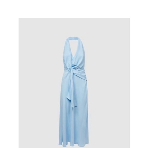 REISS AMBER HALTER NECK TIE DETAIL SILKY BLUE MIDI DRESS Size 6 NWT - Picture 5 of 11